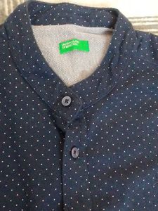 Benetton Navy Printed Mandarin Collar Shirt