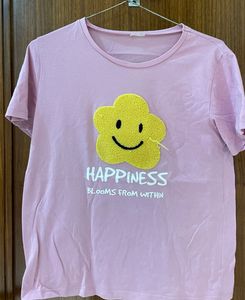 Cute Pink "Happiness" Graphic T-Shirt