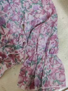 Floral Print sheer Long Sleeve Top