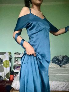 Stunning Teal Satin Maxi Dress