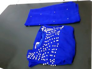 Elegant Royal Blue Gown with Pearl Embellishments