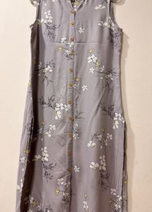 Grey sleeveless floral kurti