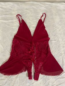 Lace Trimmed Red Teddy