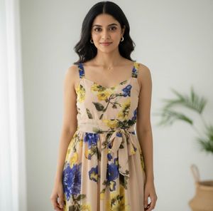 Floral Print Maxi Dress with Belt