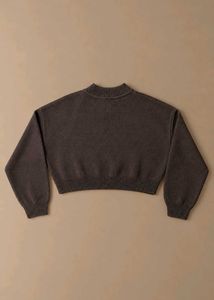 DARK BROWN CROPPED MOCK NECK SWEATER
