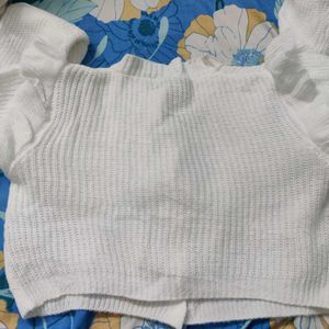 White Knit Cropped Cardigan