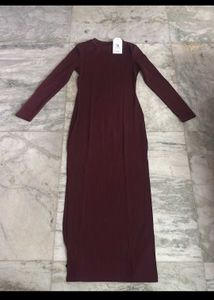 Maroon Long Sleeve Bodycon Full Length Dress