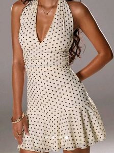 Chic Polka Dot Halter Mini Dress.