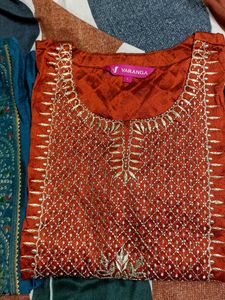 original brand Embroidered Kurta  - Teal &amp; Ora