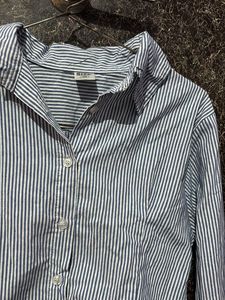 Blue &amp; White Striped Cropped Shirt