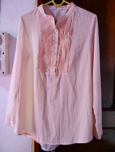 Chic Pink Pleated Long Sleeve Top