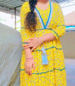 Yellow Floral Tiered Midi Dress