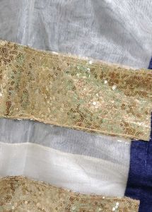 White and Blue saree with Gold detailing