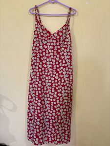 Red Floral Midi Slip Dress