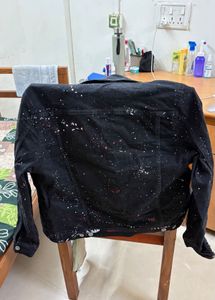 Nuon by Westside Black Denim Jacket with Paint Spl