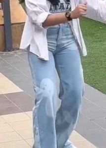 Cute Bunny Print Wide Leg Jeans