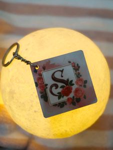 S letter floral peach-pink keychain
