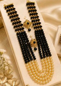 Elegant Black & Gold Pearl Necklace Set