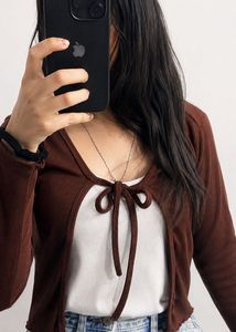 Brown Tie-Front Cropped Cardigan