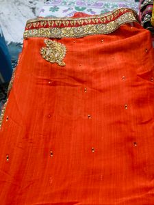 orange work saree with blouse