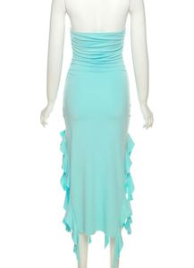 Newme Stunning Blue Strapless Ruffle Dress