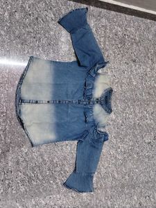 Denim Ruffled Button-Down Shirt