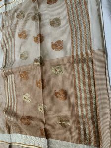Gold Zari Embroidered Tussar Silk Saree