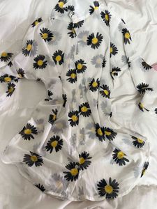 Sheer Daisy Print Button-Up Shirt