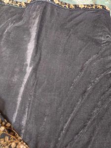 velvet grey saree with stiched blouse