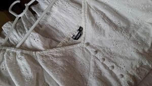 white cotton puff sleeved dress