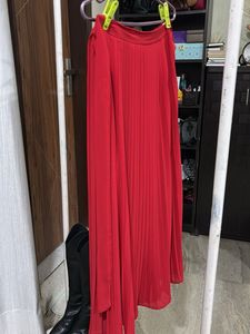 Vibrant Red Pleated Maxi Skirt