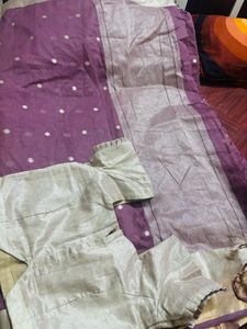 Elegant Purple &amp; Silver Saree with Blouse