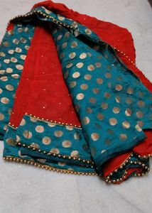 Red &amp; Teal Saree With Blouse