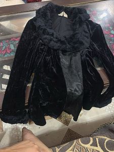 Elegant Black Velvet top/short dress with Faux Fur