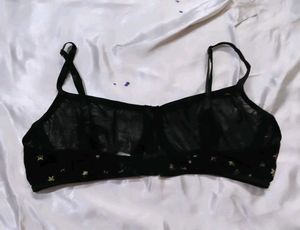 Black Star Print Sheer Bra
