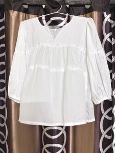 White Tiered V-Neck balloon sleeve