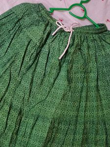 Flowy Green Ethnic Print Tiered Maxi Skirt