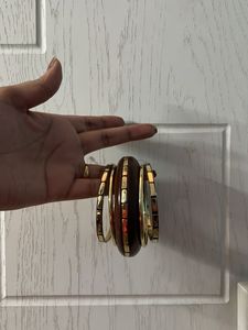 Brown kada with anti tarnish 4 golden bangles