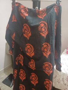 Elegant Black Kurta Orange Block Print