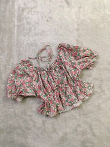 Floral Print Smocked Crop Top