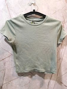 light green Ribbed Crop T-Shirt  (size-M)