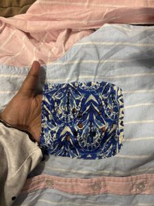 Pink &amp; Blue Striped Oversized Casual Shirt with Em