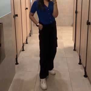 Blue Button-Down Crop Top