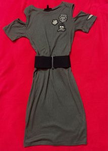 JENNYFER Army Patch Cold Shoulder Dress