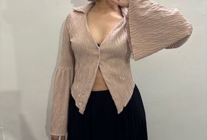 Textured Bell Sleeve Crop Top