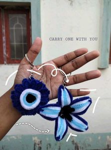 Cute Blue Evil Eye & Flower Keychains