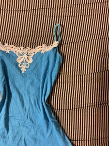 Blue Camisole with White Lace Trim