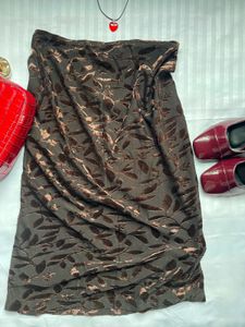 Brown Leaf Print Midi Skirt