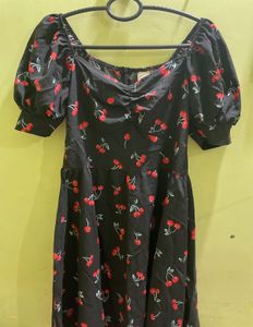 Black Cherry Print Dress