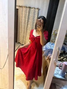 Free delivery 🚚 Chic Red Bow Front Midi Dress